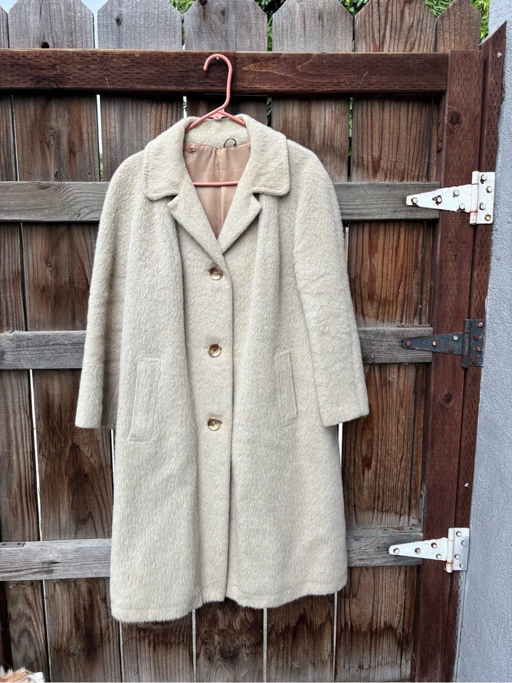 Women's Cream Wool-Blend Pea Coat with Notch Collar.100% vintage and 100% wool